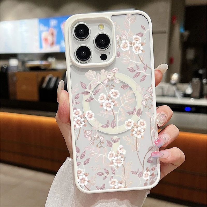 Elegant Purple White Floral Magnetic Clear Phone Case - Shockproof Hard Cover