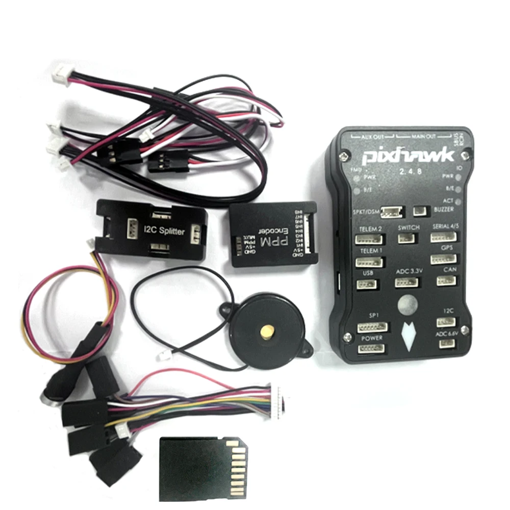 

Контроллер полета Pixhawk PX4 PIX 2.4.8 32 бит + предохранительный переключатель + зуммер 4G SD + разделитель I2C Расширенный модуль + USB кабель