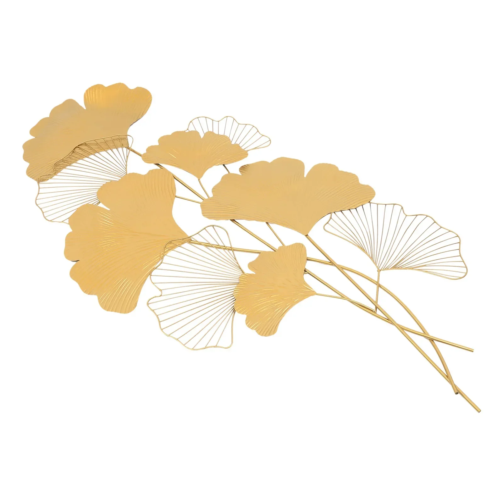 Ginkgo Biloba Wandbehang-Skulptur, Wandobjekt, Metall, schäbiges Eisen, Dekoration, Ginkgoblatt, Wandaufkleber, Gold, 55 x 110 cm – Detail 3