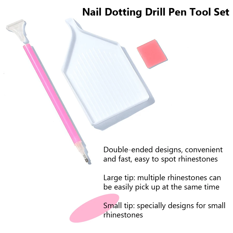 3Pcs Nail Art Rhinestones Pickers, Dotting Pen with Storage Tray Glue Clay for Diamonds Fashion Stones Picking Tools Set 3