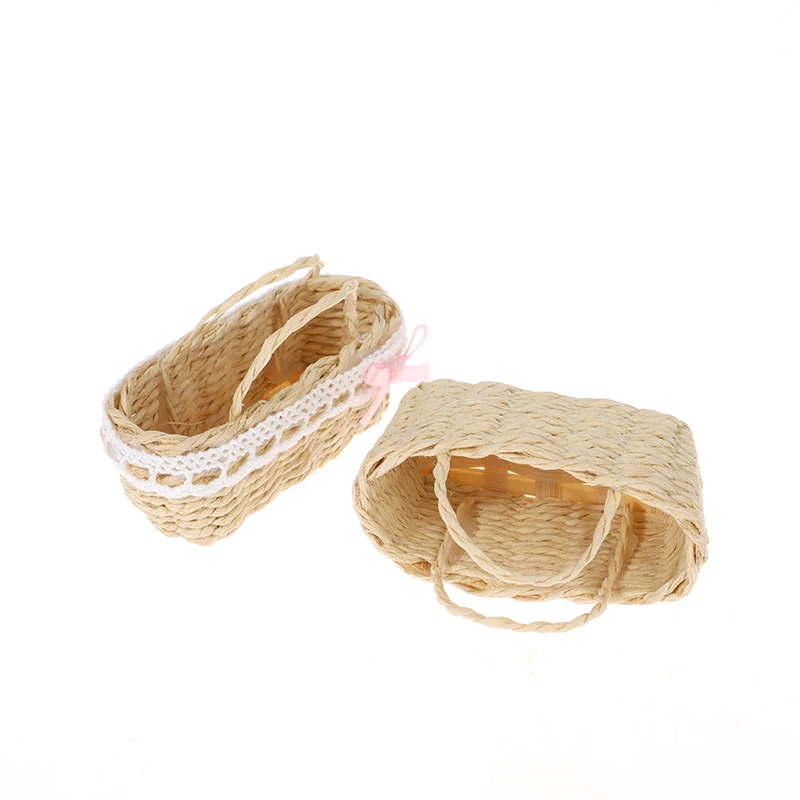 1Pcs Mini 1/12 Cute Dollhouse Rattan Frame Hand-woven Vegetable Food Storage Basket Dolls Miniature Decoration