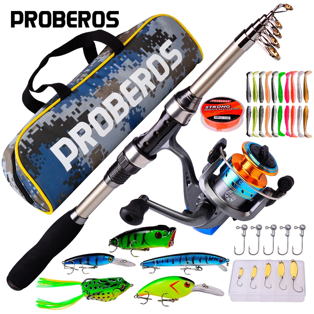Kit completo de caña de pescar con señuelos de M para y carrete giratorio, accesorios de equipo de pesca de viaje, bolsa para principiantes, novedad| | - AliExpress