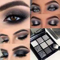 Palette de fards à paupières noirs fumés, lueur mate gris foncé 9 couleurs, parfaite pour le maquillage des yeux sur scène, fête et festival de musique 3