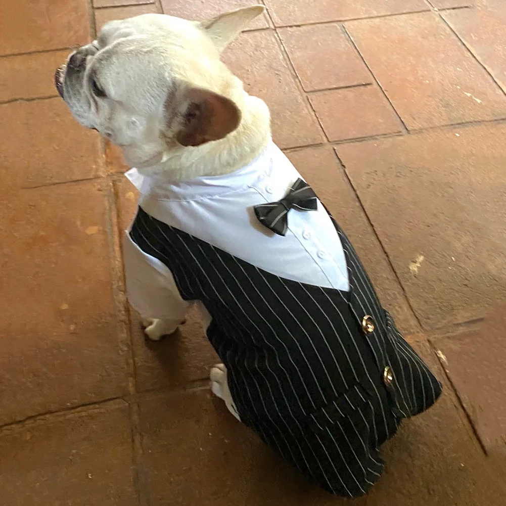 Dog Costume Set Dog Bow Tie Dress Dog Tuxedo Pet Four Seasons Wear British Style Bow Tie Suit Cholthes Button Suit Clothing