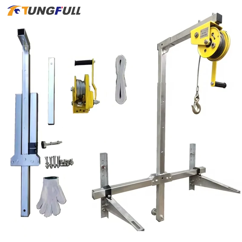 Air Conditioning Lifting Tool Folding Crane Bracket 10/25m Manual Winch Assembly Conditioner Air Conditioner Lifting Machine