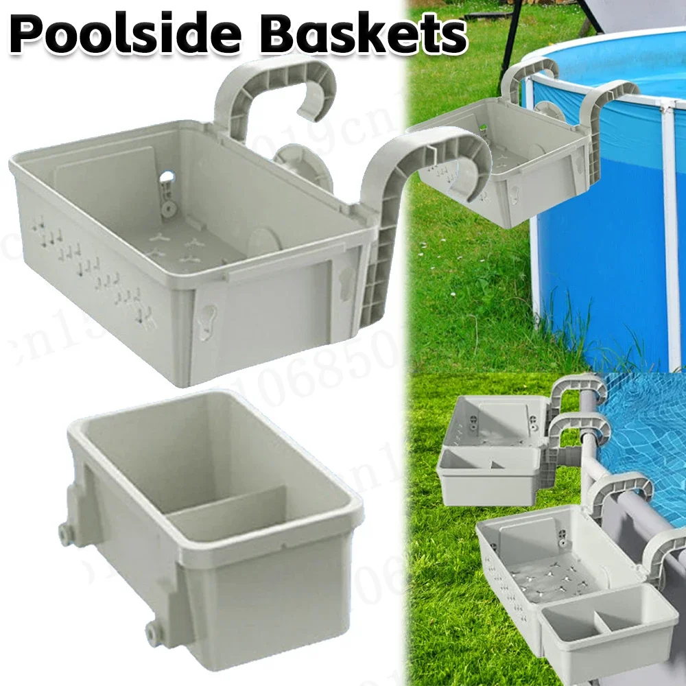 Pool Storage Basket with Cup Holders All-Around Organizer Swimming Pool Hanging Storage Basket Above Ground Pool Accessories