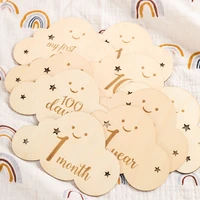 Wooden Baby Milestone 0-12 Months Baby Newborn Cartoon Cloud Shape Photography Accessories Growing Up Card Gifts For Newborns 3