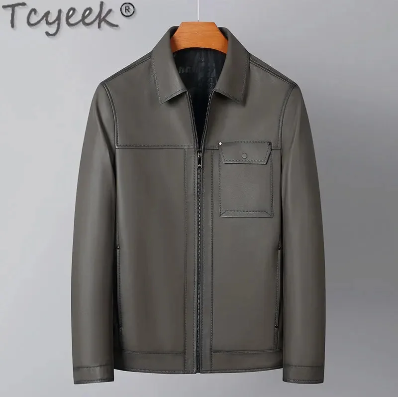 

Real Tcyeek Leather Jacket Men High-end Sheepskin Coat Man Clothes Spring Autumn Fashion Coats Lapel Chaquetas Hombre