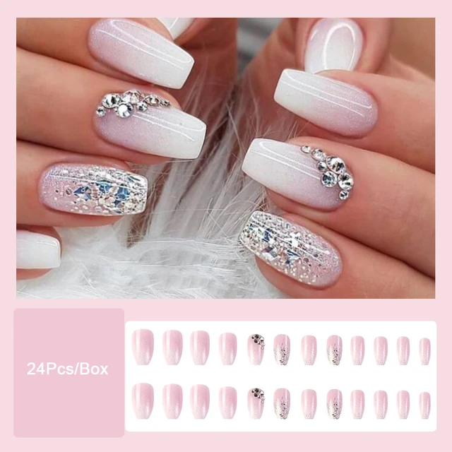 96pcs Short Ballerina Shape Fake Nails, Pink Gradient Design, Simple Style  With Glitter & Rhinestones For Sweet And Sparkling Nail Art, Suitable For  Daily Wear, Parties, And Dates | SHEIN