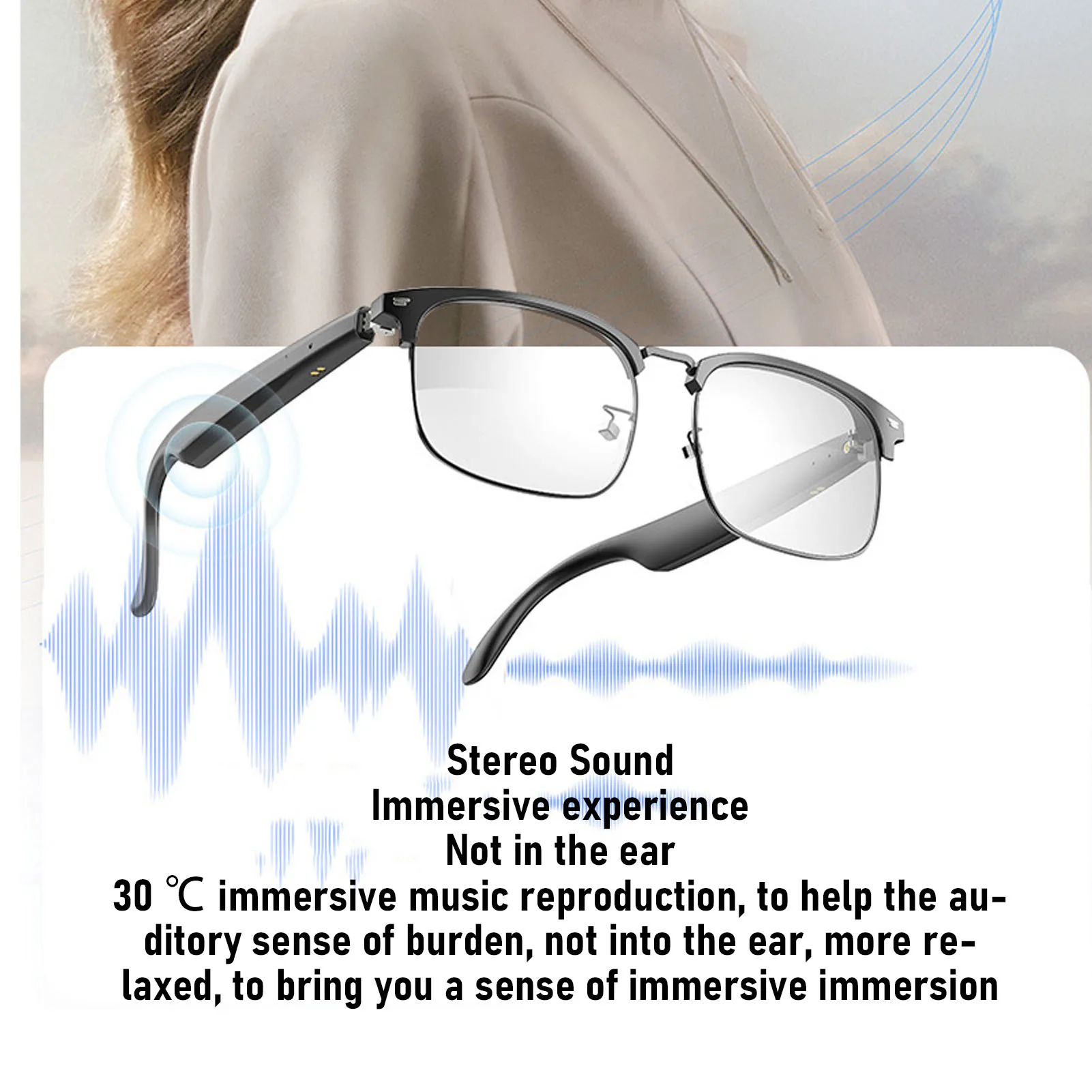Smart Glasses Bluetooth Glasses Metal Frame Magnetic Charging Remote Photo Shooting Touch Sensor Control PC for Online Meeting 2