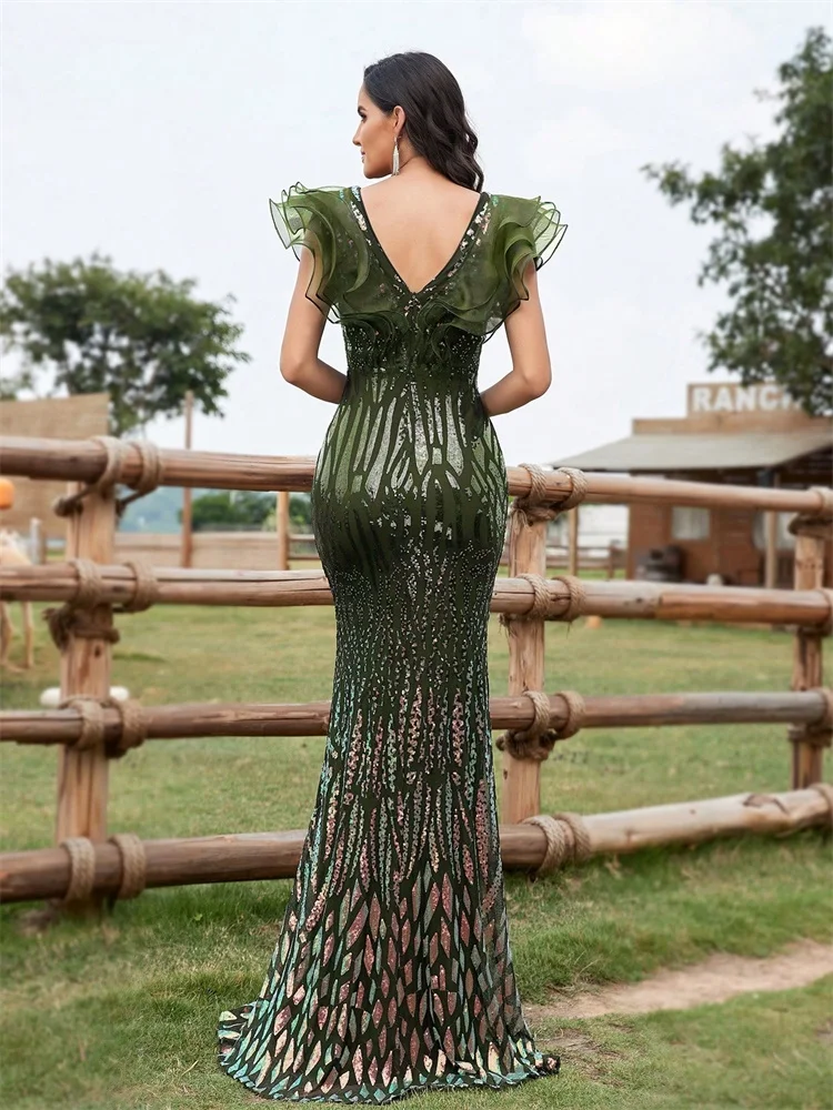 Elegant Black Evening Dresses Women 2025 Luxury Long Mermaid Formal Sequins V-neck Prom Wedding Party Cocktail Gown 2