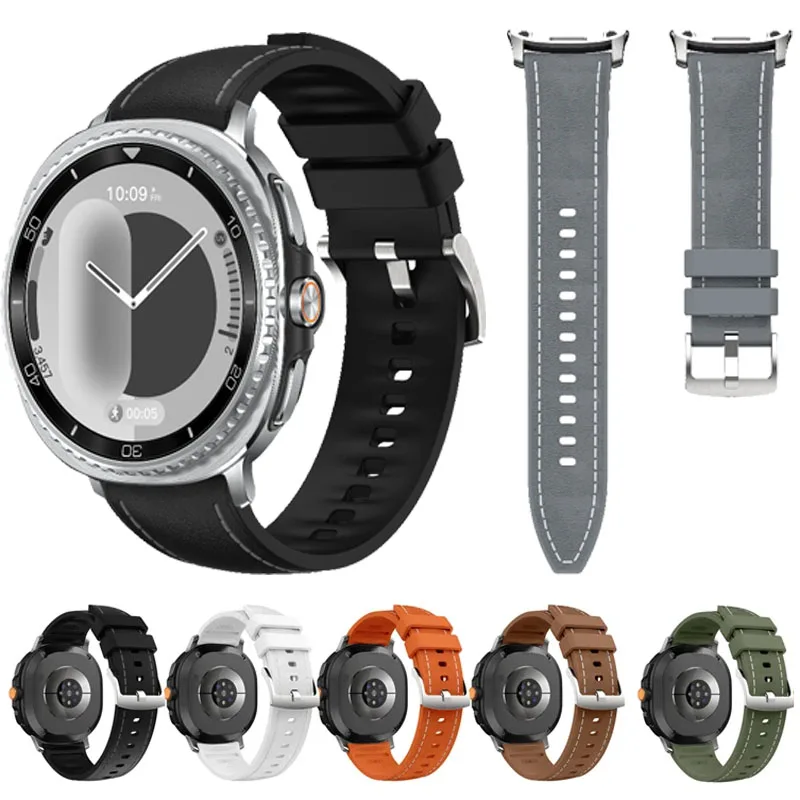 Premium Silicone and Leather Strap - Soft, Comfortable Wristband for Smartwatches
