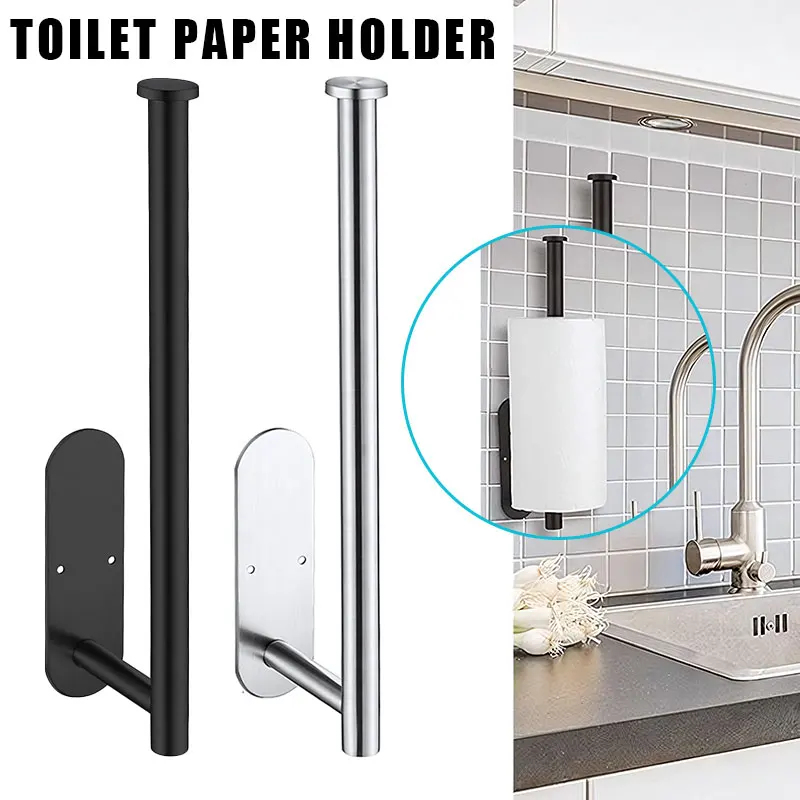 

Adhesive Toilet Paper Holder Organizer Wall Mount Storage Stand Kitchen Bathroom No Drill Tissue Towel Dispenser Stainless