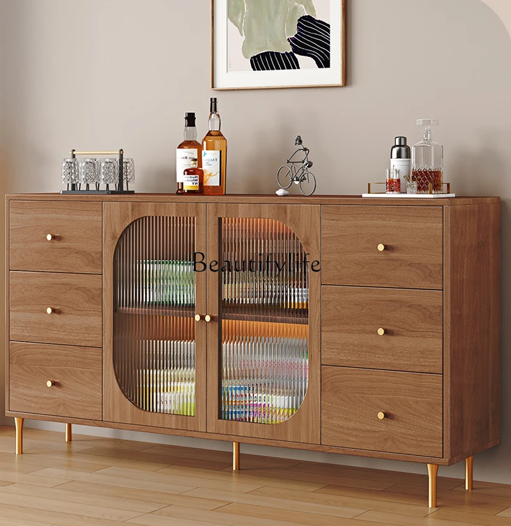 

Cream Style Rattan Wine Cabinet Home Living Room Wall Sideboard Cabinet