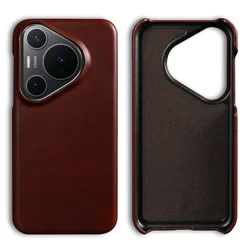 Handmade Genuine Leather Vintage Aesthetic Phone Cover for Huawei P60 (Brown 19)