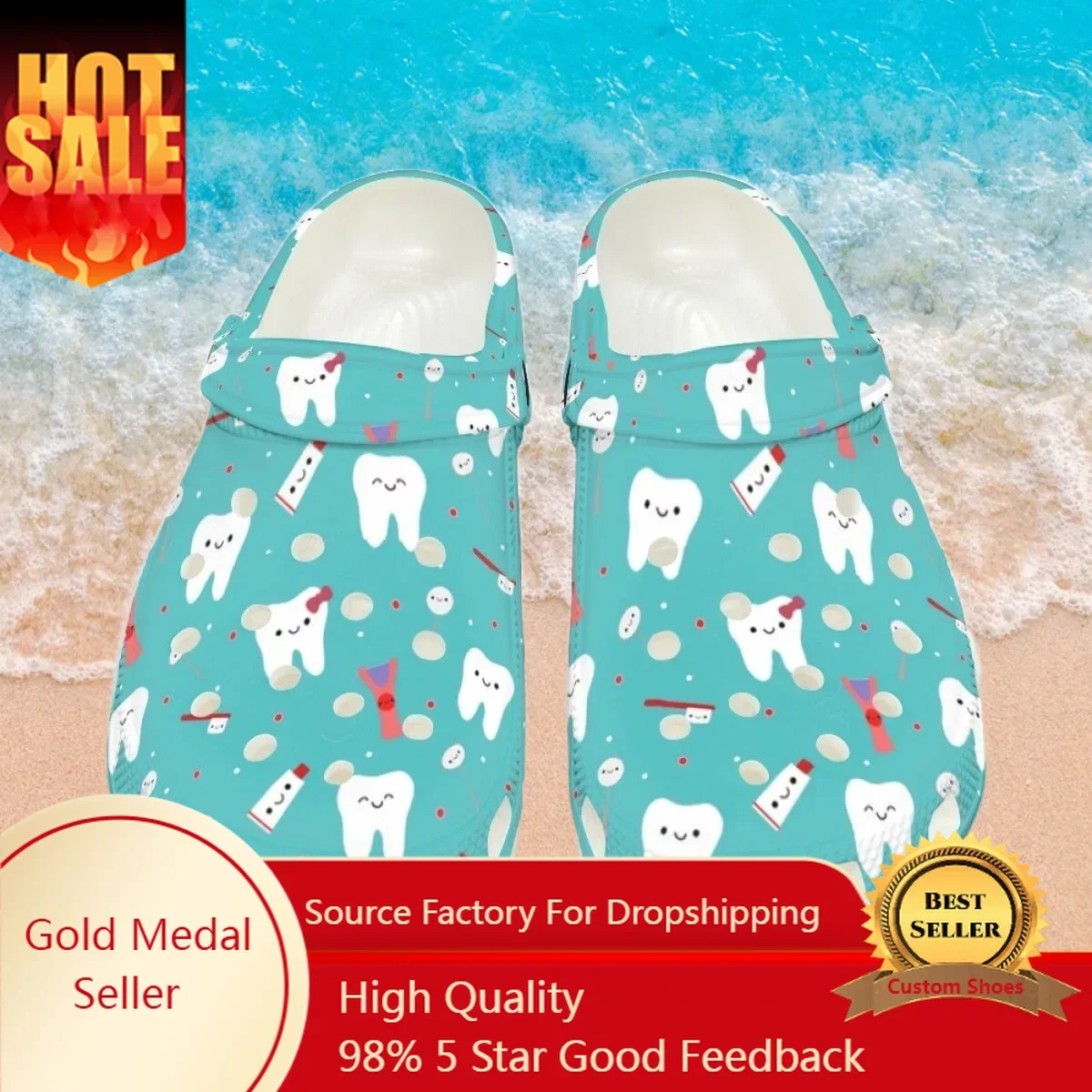 

Dentist Tooth Beach Slippers Unisex Casual Clogs Shockproof Slip-on Garden Shoes Lightweight Home Sandals Zapatos