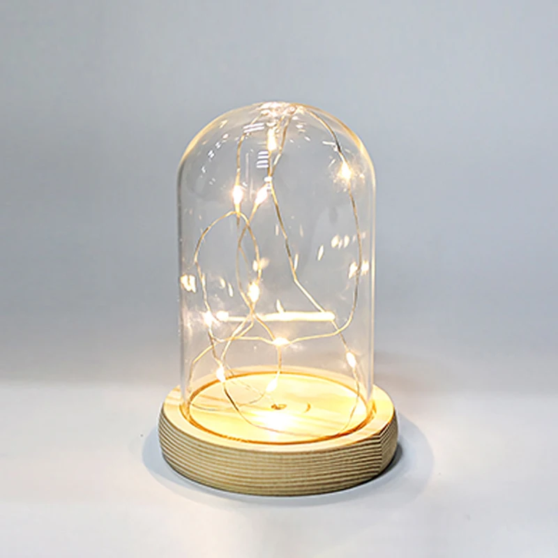Elegante Cúpula De Cristal Con Base De Madera Natural Para Elegante Cúpula De Cristal Con Base De Madera Natural Para