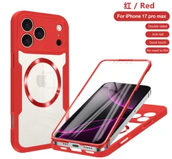 Universal 360° Protection MagSafe Case with Double-Sided Soft Silicone and Clear Magnetic Back Cover for 12 (Red)