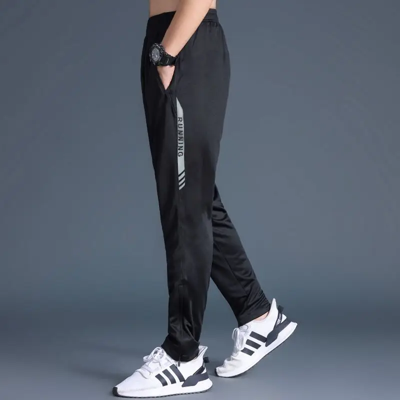 Sports Training Men Striped Tracksuit Capris Pants Spring Summer Thin Outdoor Breathable Cycling Joggers Quick Dry Sweatpants