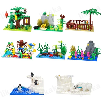 Animali da fattoria cittadina Building Blocks Animali naturali Pesci Lontra MOC Mondo subacqueo Pesce Delfino Polpo Set Giocattoli fai da te per i bambini Regalo