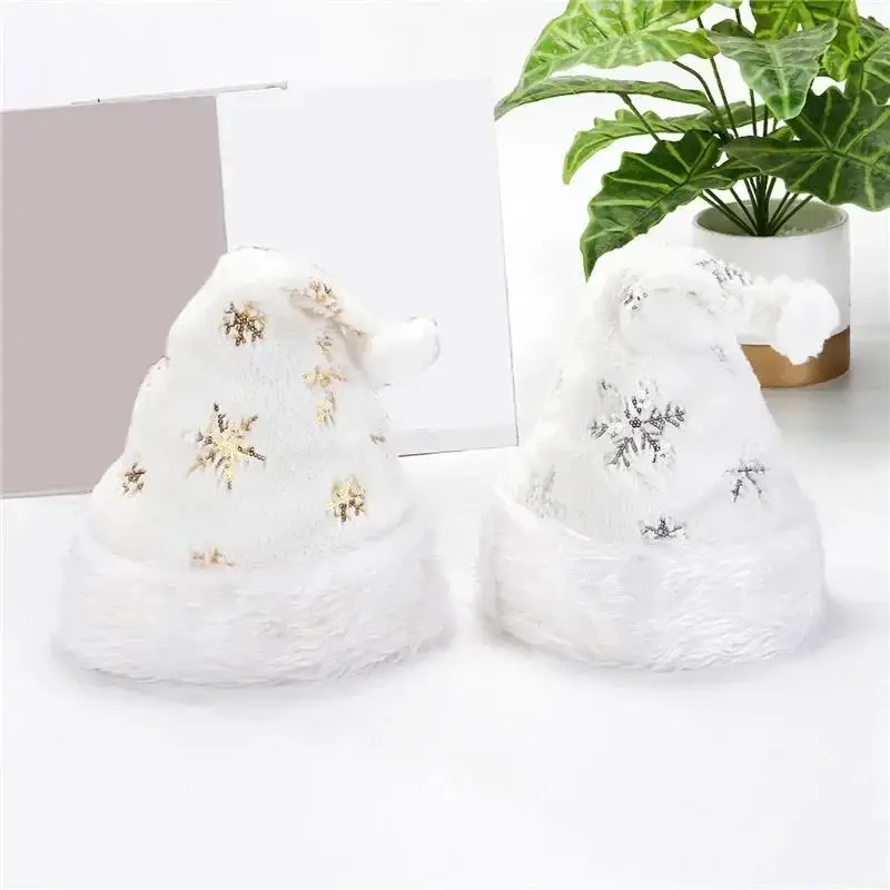White Soft Plush Christmas Hat Party Snowflake Santa Hats Xmas Decoration New Year Holiday Supplies