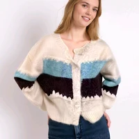 New Cardigan Casual Loose Korean Sweater Women Short Jacket O Neck Autumn New Retro Striped Knitted Outerwear Coats Clothing