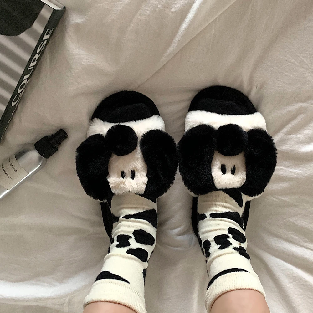 Dog Plush Slippers Female Student Ins Fluffy Slippers Cute Chic Cotton Slippers