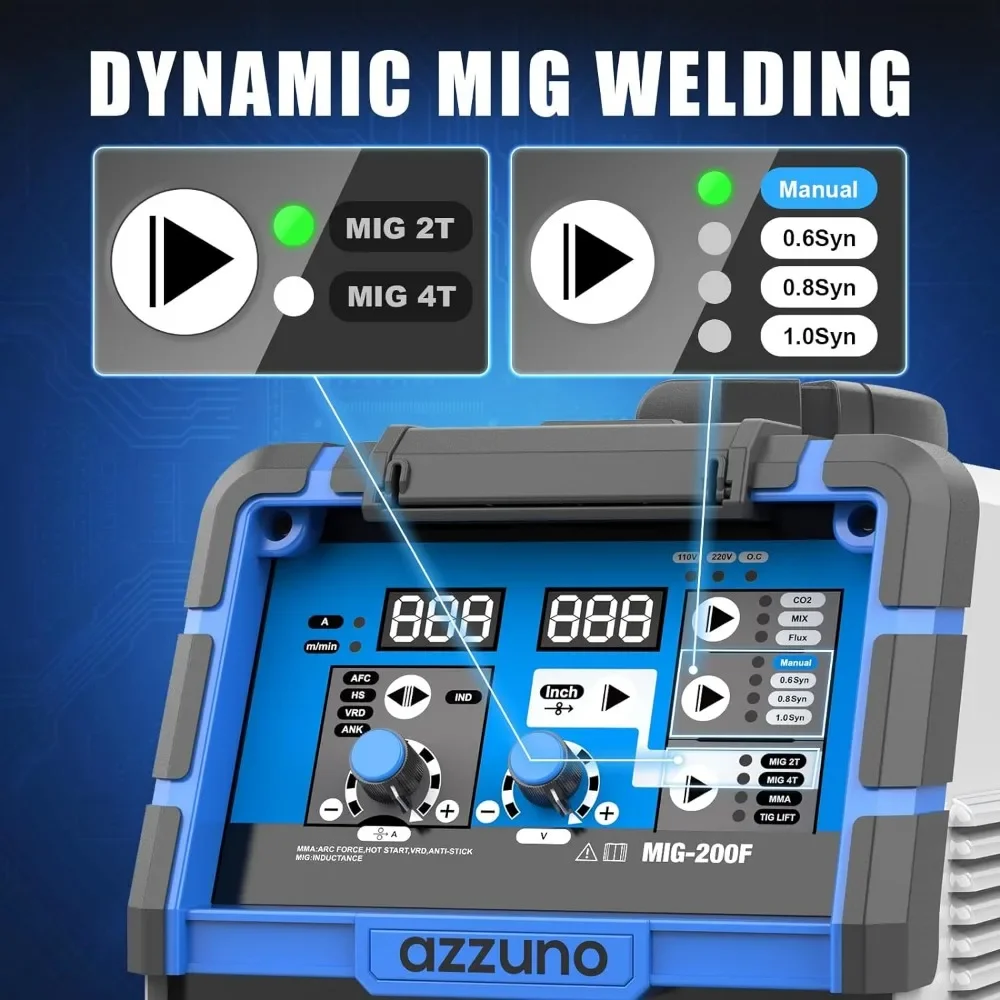 For 200A MIG Welder,110V/220V Dual Voltage multiprocess welder,Gas Gasless MIG Welding Machine,4 in 1 Flux MIG/Solid Wire 3