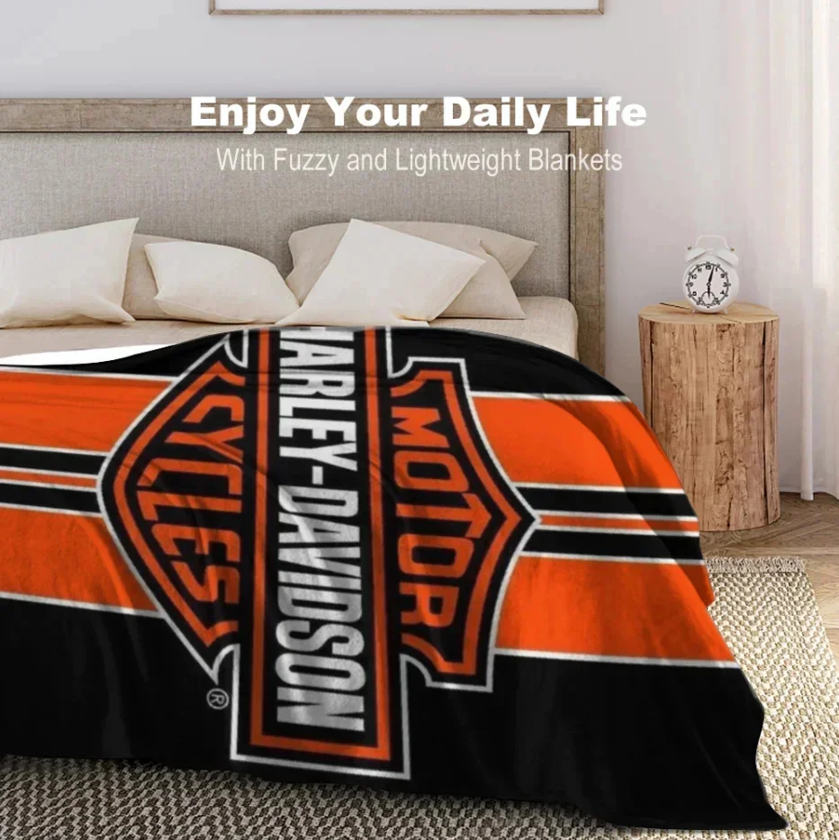 Harley-Davidson Throw Blanket Fuzzy Warm Throws for Winter Bedding 3D Printing Soft Micro Fleece Blanket 4