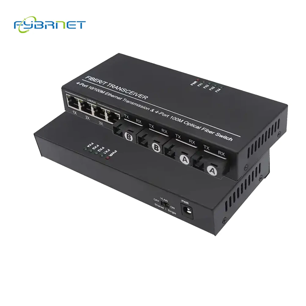 1PCS 4F4E 10/100M 155M Fiber Ethernet Media Converter Fast Ethernet switch 20KM 4 SC Fiber 4 RJ45 fiber Switch