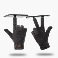 Cycling Gloves Windproof Thickened warm Comfortable knitted gloves Touch screen High-quality wool solid Winter Men motorcycle 2