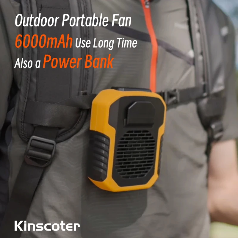 Outdoor Portable Rechargeable Fan 6000mAh Hanging Neck Waist Fans with Power Bank for Camping Hiking Climbing
