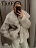 TRAF Faux Fur Cropped Jackets for Women Coats Thick Warm Soft Jacket Woman 2024 Long Sleeve Casual Winter Coat In New Outerwear 1