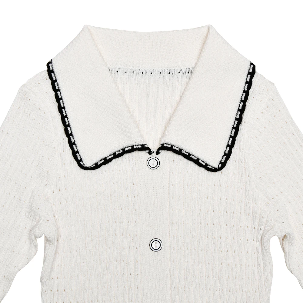 JULISSA MO Knitted Turn-down Collar Women Dress White Long Sleeve Single Breasted Dress Female Autumn Skinny Elegant Streetwear