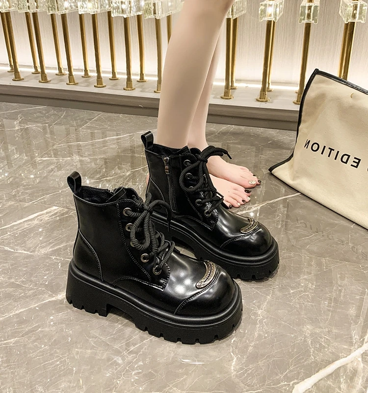 

Женские ботинки на молнии, роскошные дизайнерские ботинки с круглым носком, зимняя обувь, Лолита средней высоты, из кожи, 2023