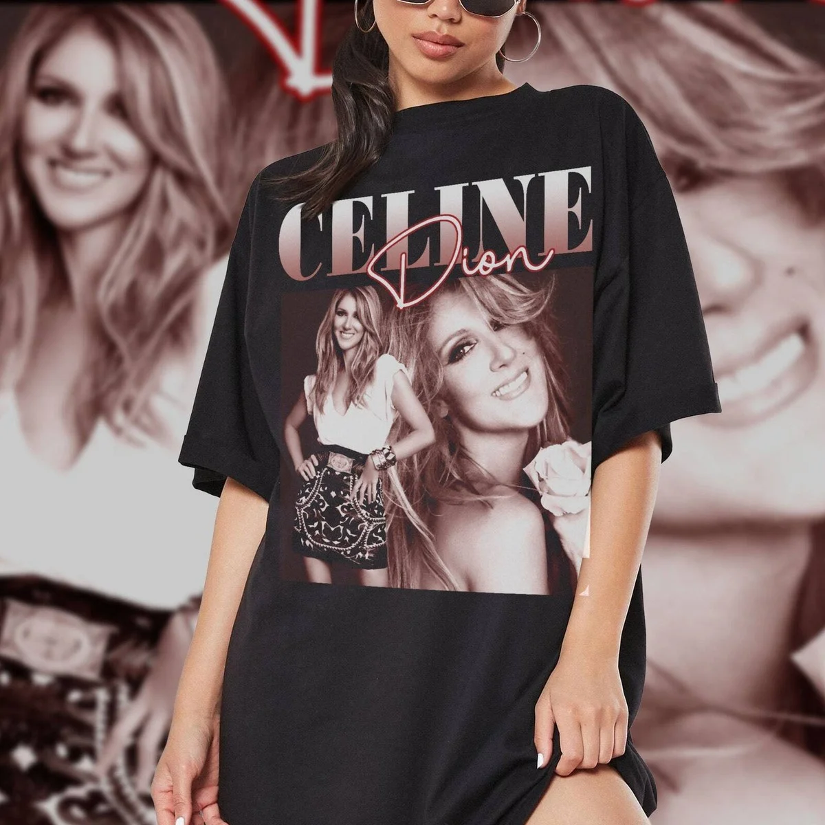 Celine Dion Metallisches Lustiges Großbedrucktes Baumwoll-Herren-T-Shirt Kurzarm-T-Shirts Titanic-Film Hipster-Oberteile