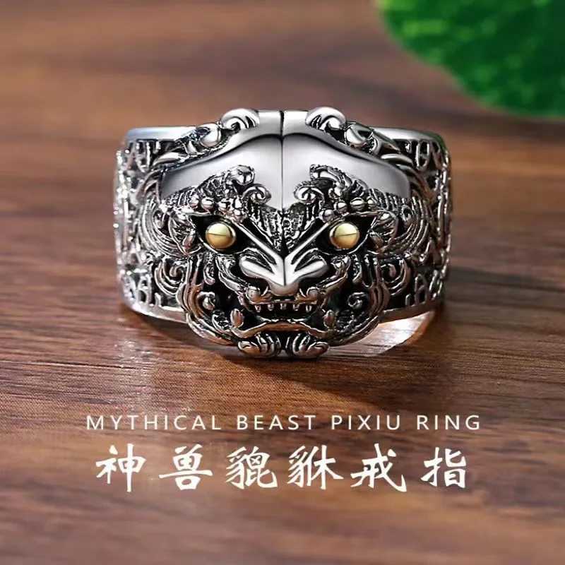 

S925 Silver Divine Beast Recruits Wealth And Brave Spring Ring For Men Retro Singles Ring Live Food Ring Personality Gift