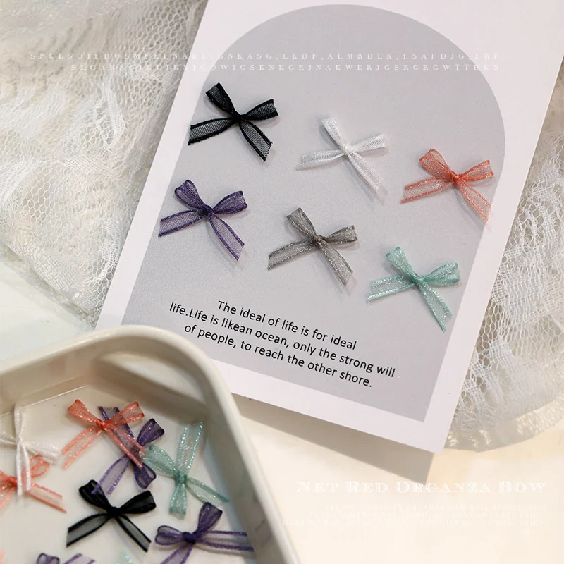 새로운 스타일 핑크 화이트 Organza 리본 활 일본 레이스 네일 매력 네일 아트 장식 DIY 한국어 매니큐어 디자인 5 개/가방