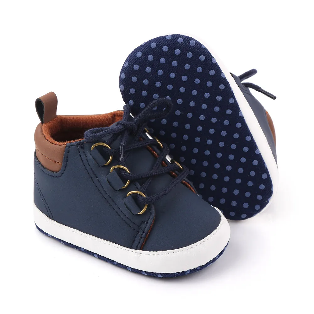 New Fashion Newborn Boy Booties Infant Shoes for 1 Year Old Soft Sole Crib Shoes Toddler Lace Up Trainers 0-18 Months Baby Items 2