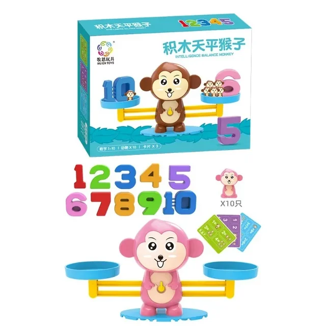Juguete educativo Montessori para bebé, juguete de matemáticas, equilibrio de mono, juguetes de números, Material educativo de aprendizaje de animales 6