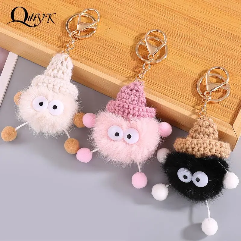 Peluche Piccola Palla Di Carbone Portachiavi Carino Nero Grigio Rosa Visone Pelliccia Ciondolo Borsa Creativa Auto Portachiavi In Metallo Ragazza Raga
