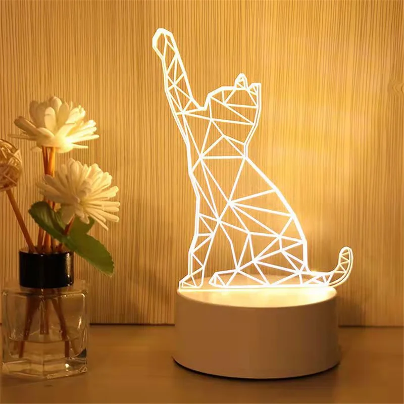 Hot 3D Stereo Illusion Night Light Creative Cartoon Mini Warm Acrylic Led Table Desk Lamp Moon Dinosaur Decoration Night Lamp 3d night light