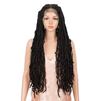 Style Icon 32" Full Lace Faux Locs Braided Wigs for Women, Lace Front Crochet Butterfly Braided Wig, Soft Knotless Synthetic Wig