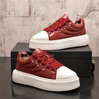 Spring Style Fashion Breathable White Lace-Up Casual Sneakers Round Toe Thick Bottom Business Leisure Walking Loafers V112 1