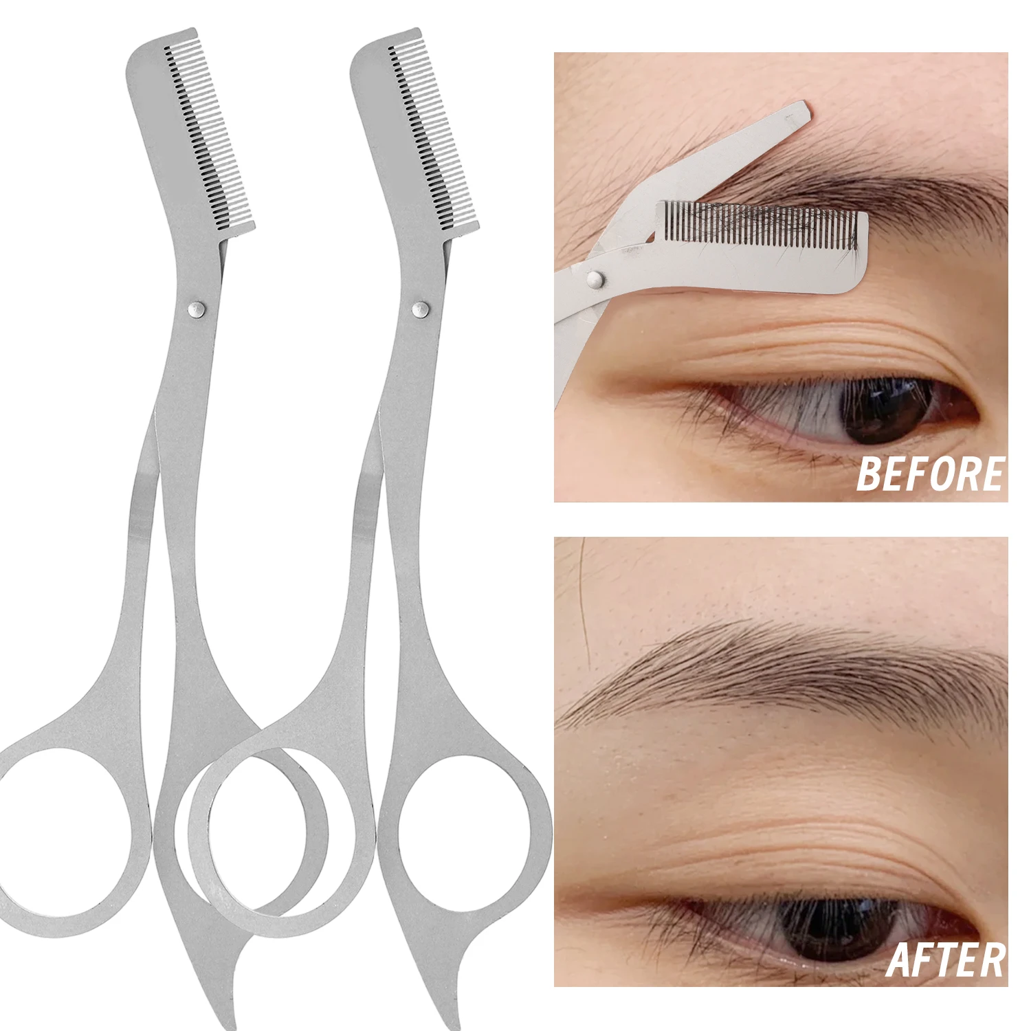 Stainless Steel Eyebrow Trimming Scissors with Comb for Grooming
