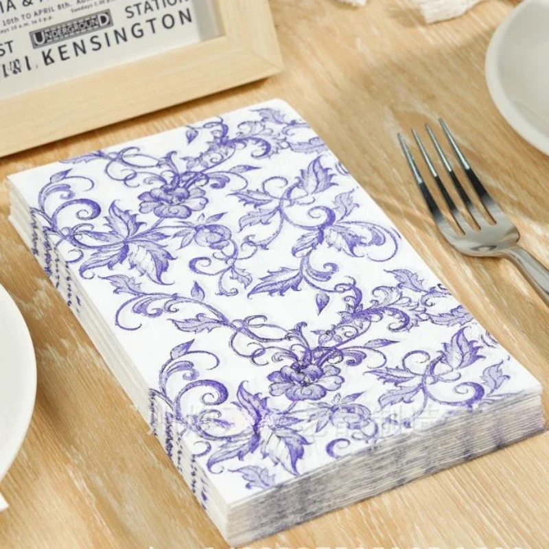 20pcs/Pac 33*40cm 2-Ply Chinese Style Celadon Porcelain Long Tissue Paper Party Disposable Paper Placemat Party Decoration