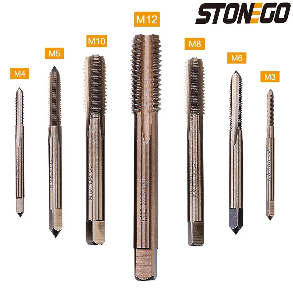 

STONEGO 1PC HSS Co M35-E Machine Spiral Flute Taps Metric Screw Tap Right Hand Thread Plug Tap Drill, M3/M4/M5/M6/M8/M10/M12