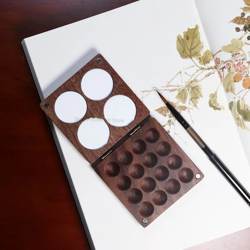 Empty Wooden Watercolor Paint Box Portable Palette Magnetic Suction Box Palette Artist Travel Sketch Painting Art Supplies color palette watercolor palette
