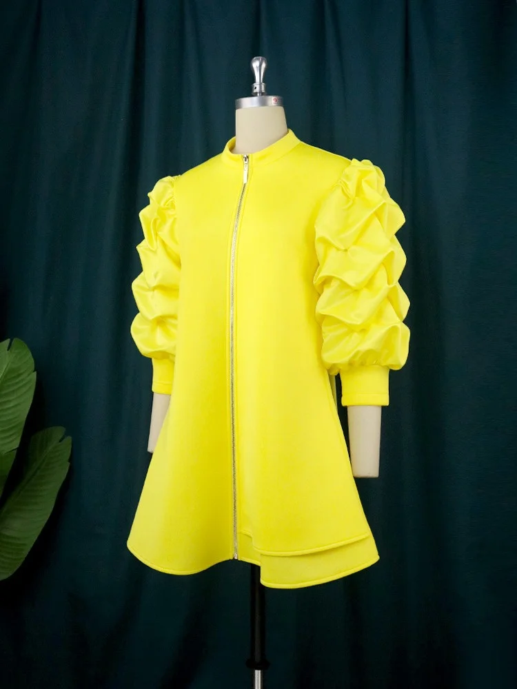 Wmstar Plus Size Dresses for Women Elegant Lady Loose Purff Zipper Up Long Sleeve Party Mini Dress Wholesale Dropshipping 2024