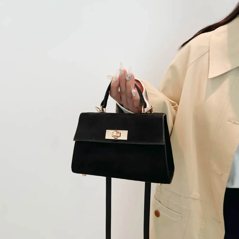 Trendy Suede Crossbody Bag with Adjustable Strap Clutch Handbag Satchel Purse Tote Bag for Women Work Shopping Travel